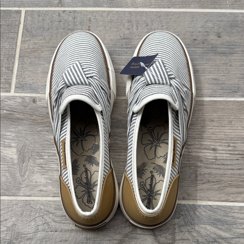 Tommy Bahama Black and White Striped Slip-On Shoes - Picture 2 of 5